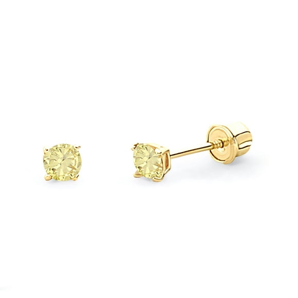 February Wellingsale 14K Yellow Gold Polished Flower Birth CZ Cubic Zirconia Stone Stud Earrings With Screw Back 